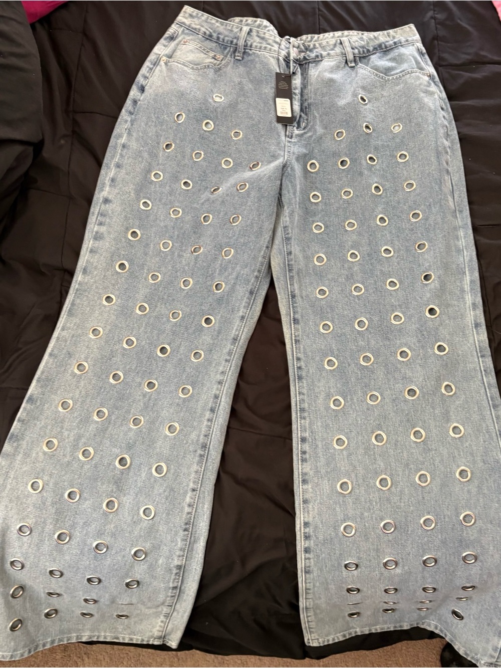 Fashion Nova Light Wash Wide-Leg Eyelet Jeans